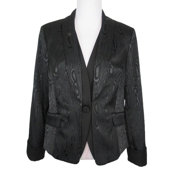 DONCASTER Black Wood Grain Pattern Fitted Jacket Blazer Women’s Size 16P - Picture 1 of 12
